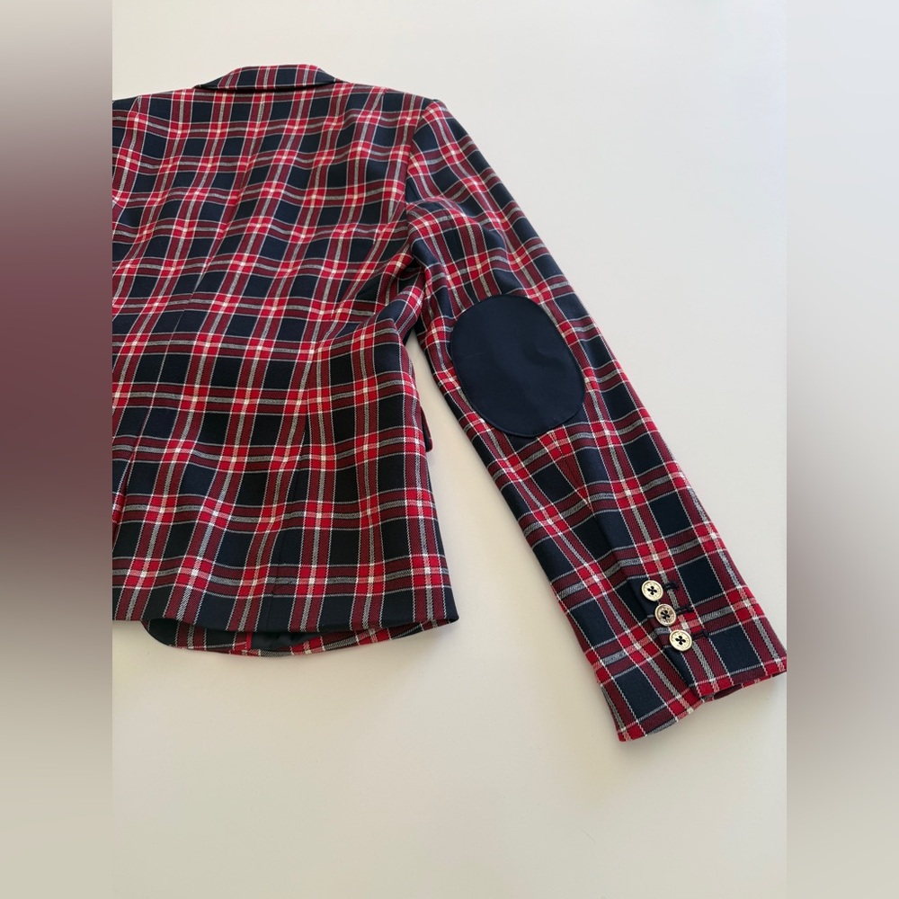 Tommy Hilfiger-Blazer-Plaid-Red-Navy-Preppy-Equestrian-Holiday-Gold-Size 6 - Picture 3 of 15